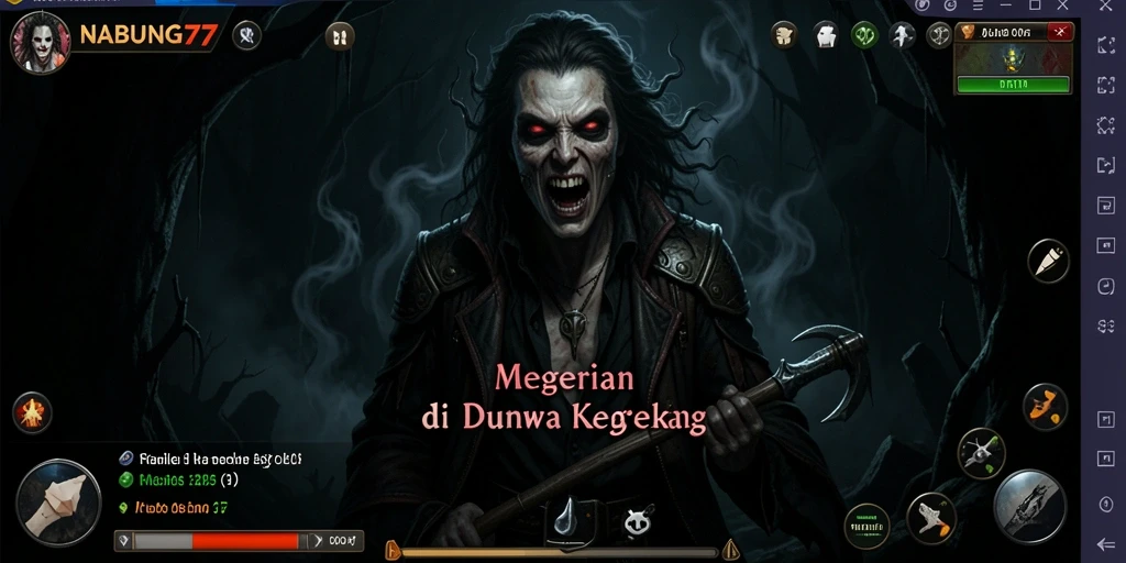 Screenshot utama NABUNG77 menampilkan suasana menegangkan penuh kegelapan dan teror.